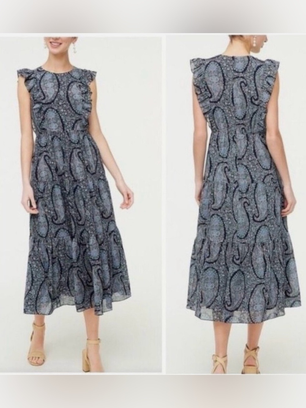J Crew Ruffle Sleeve Tiered Dress